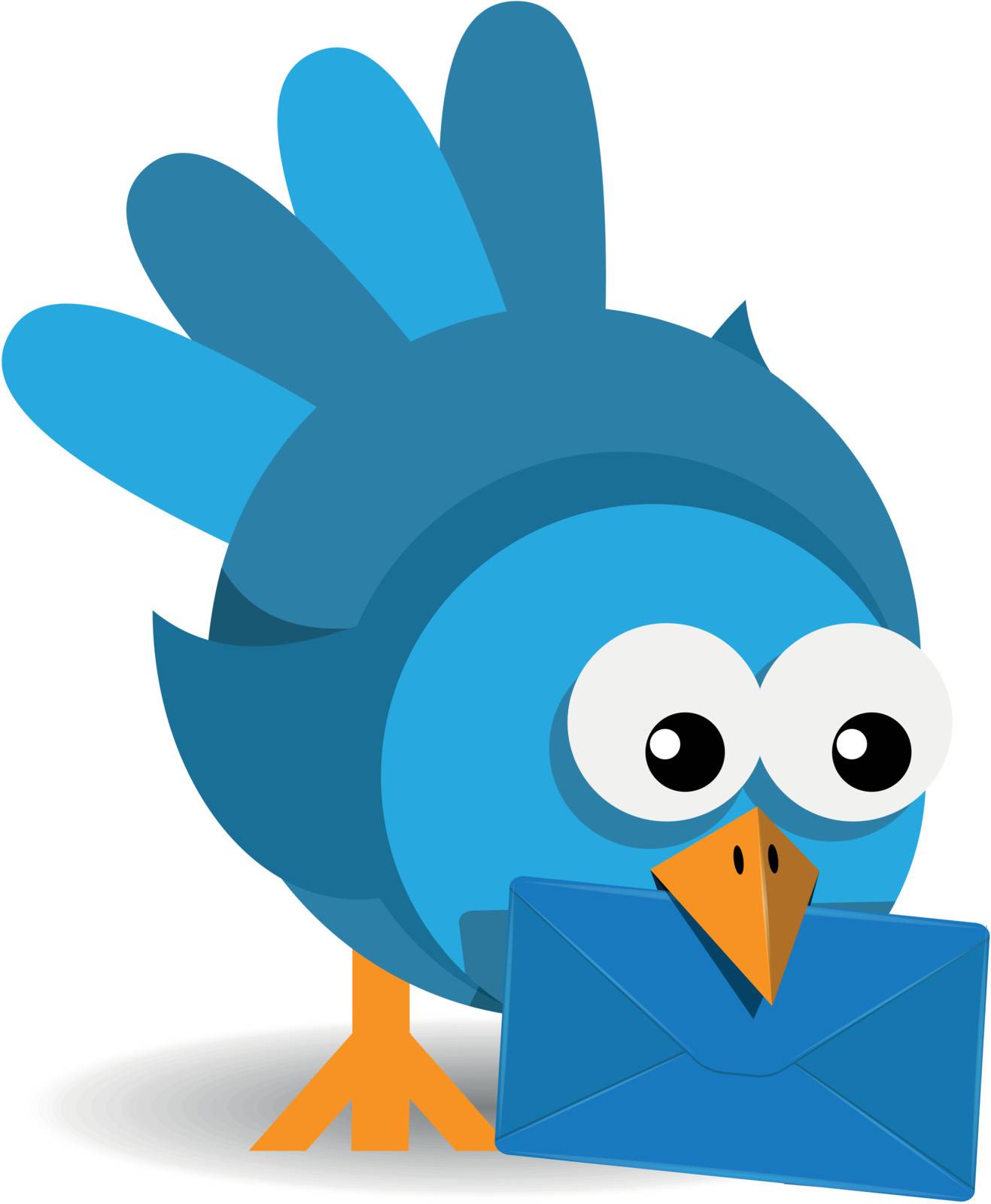 illustration blue bird with a blue envelope