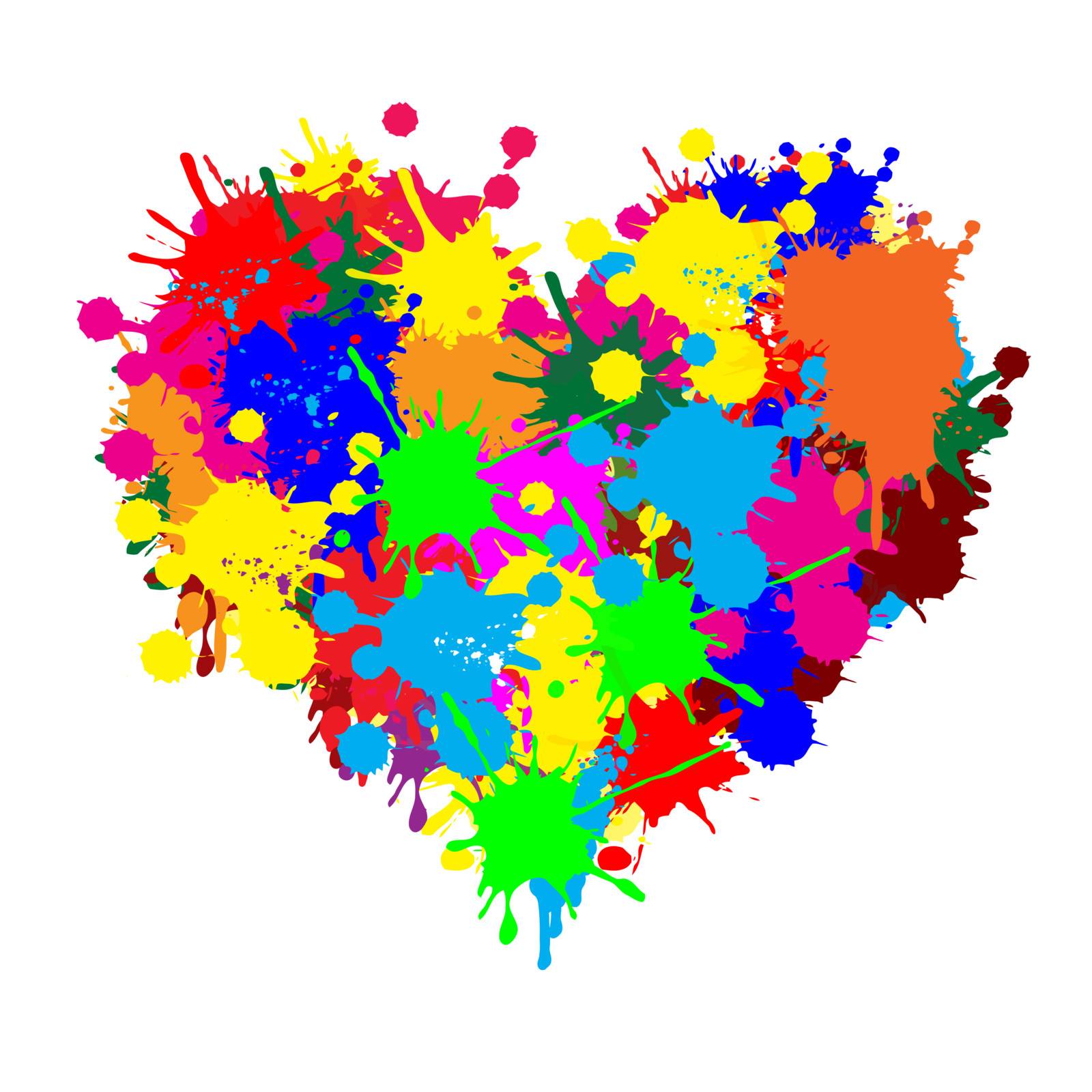 Paint splatter heart on white background, vector illustration