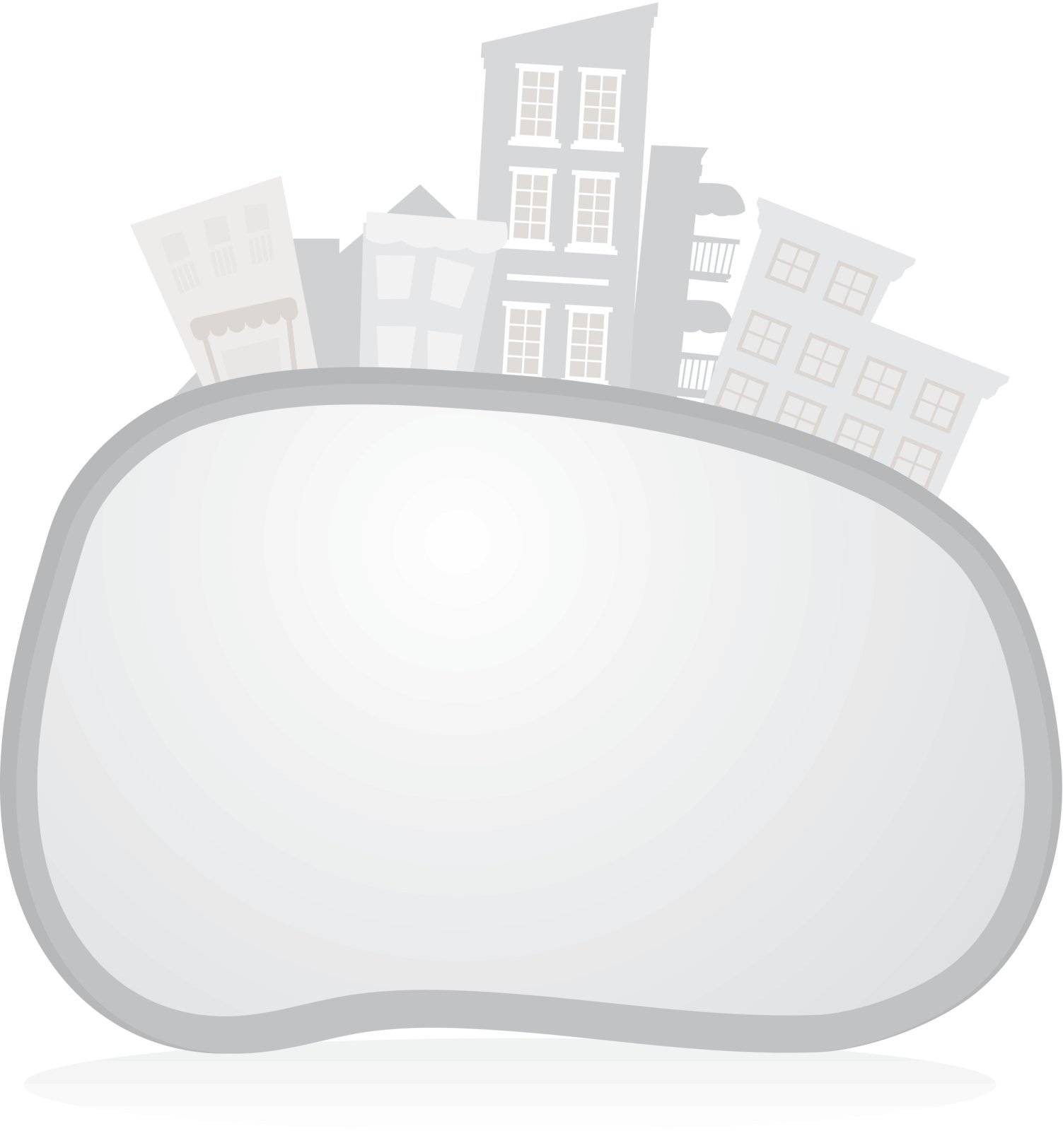 grey buildings background with oval empty space