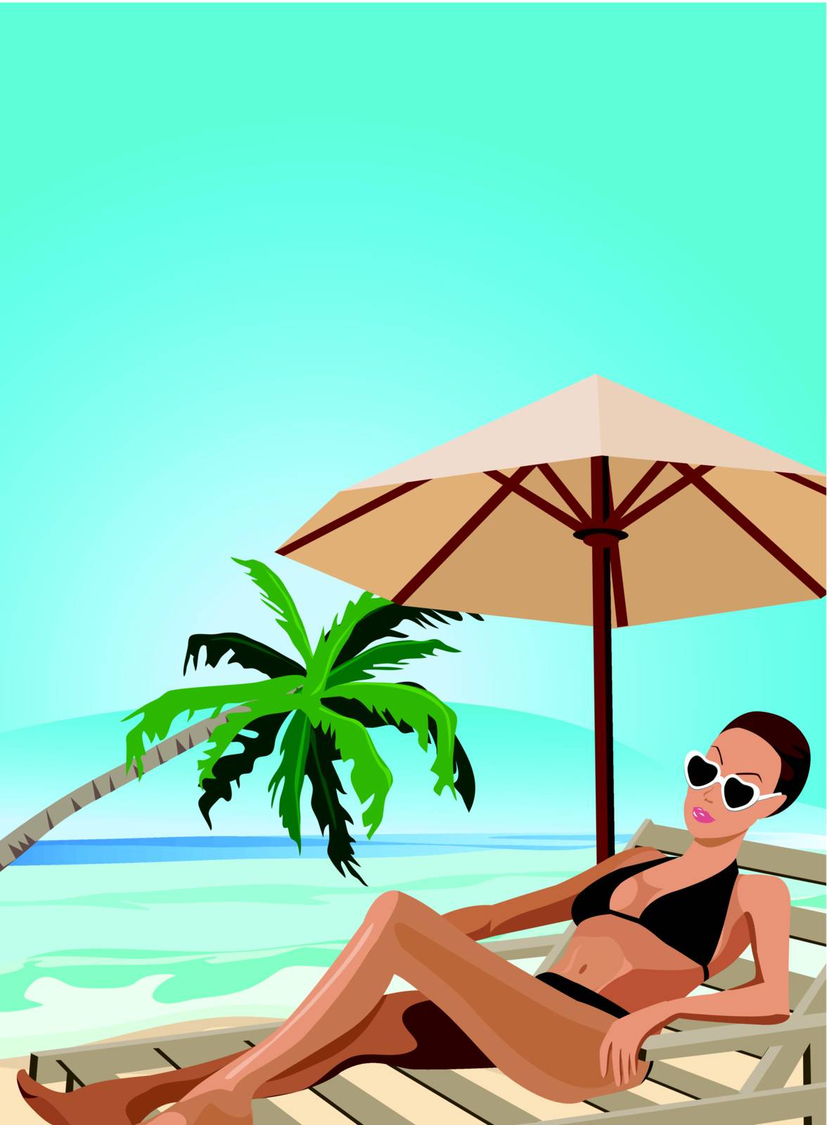 Illustration of a woman on vacation at the tropics