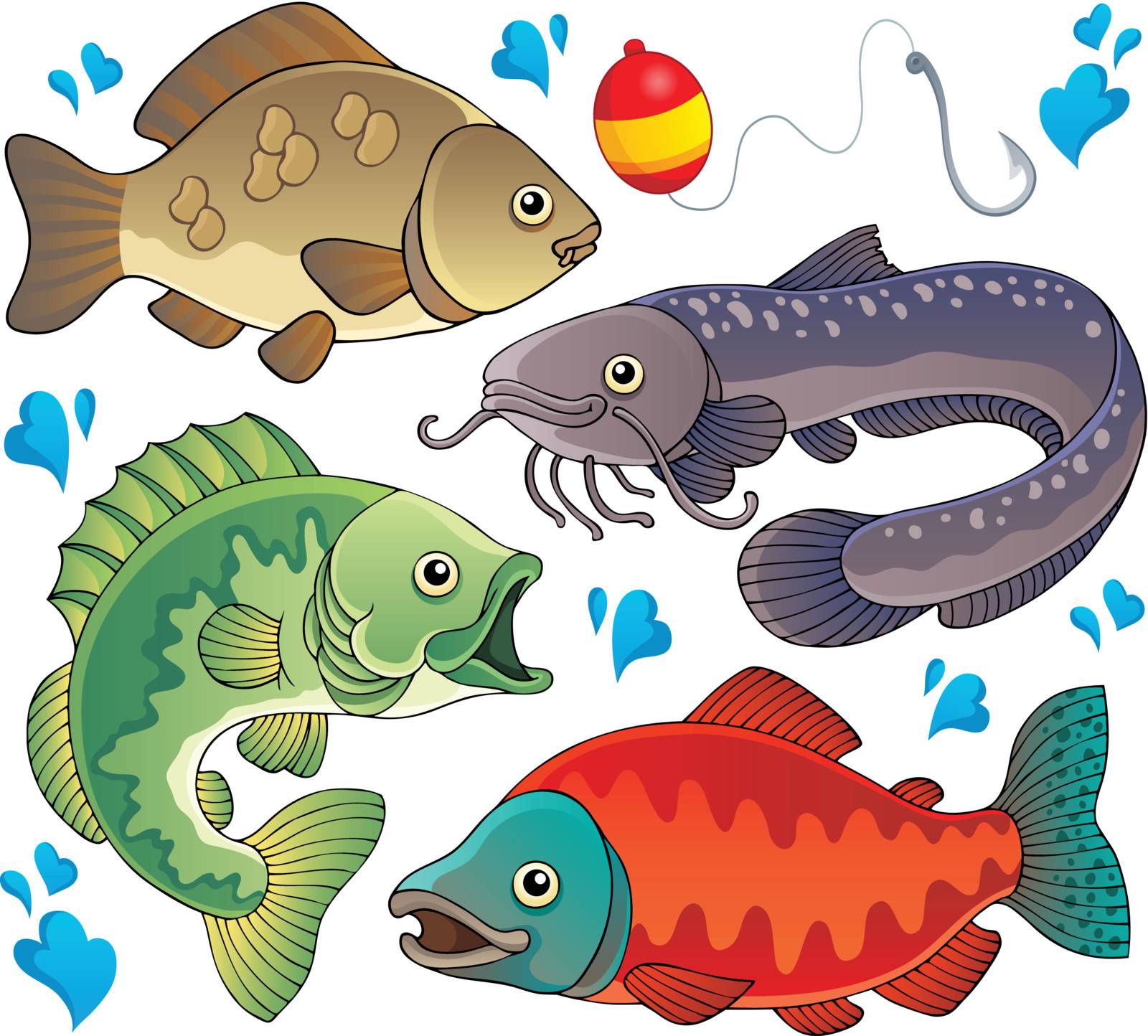 Various freshwater fishes 2 - vector illustration.