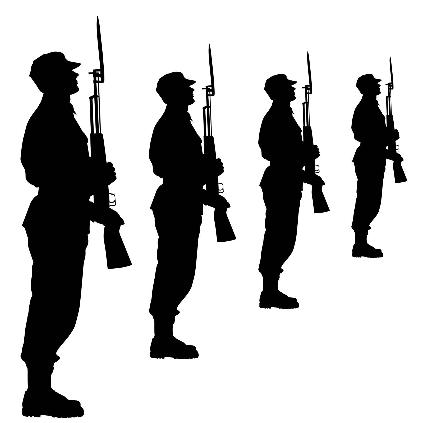 Silhouette soldiers during a military parade. Vector illustratio by aarrows