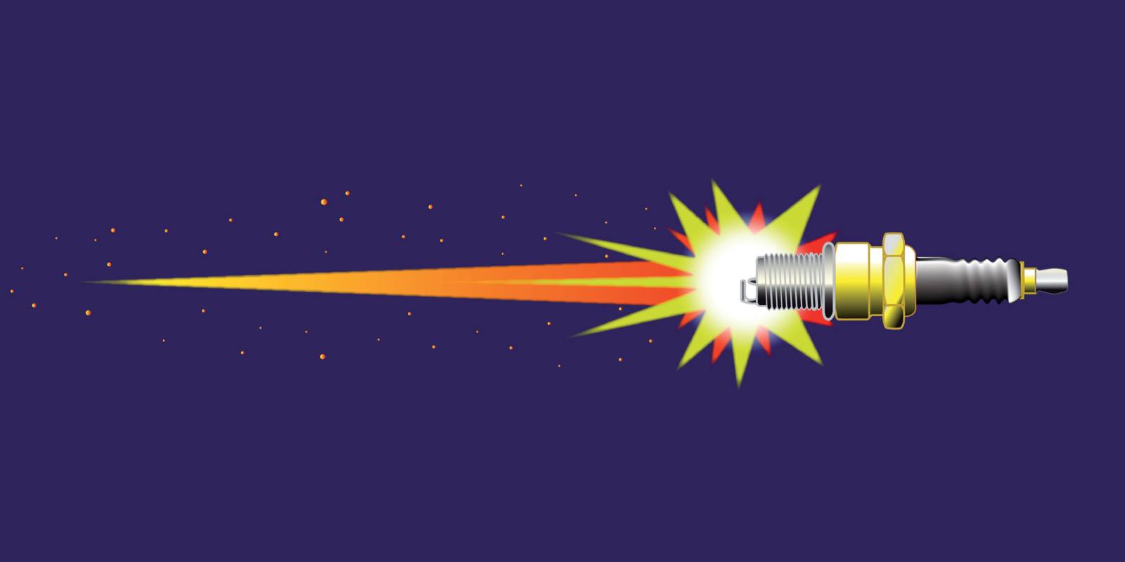 A spark plug emulating a space ship in outer space.