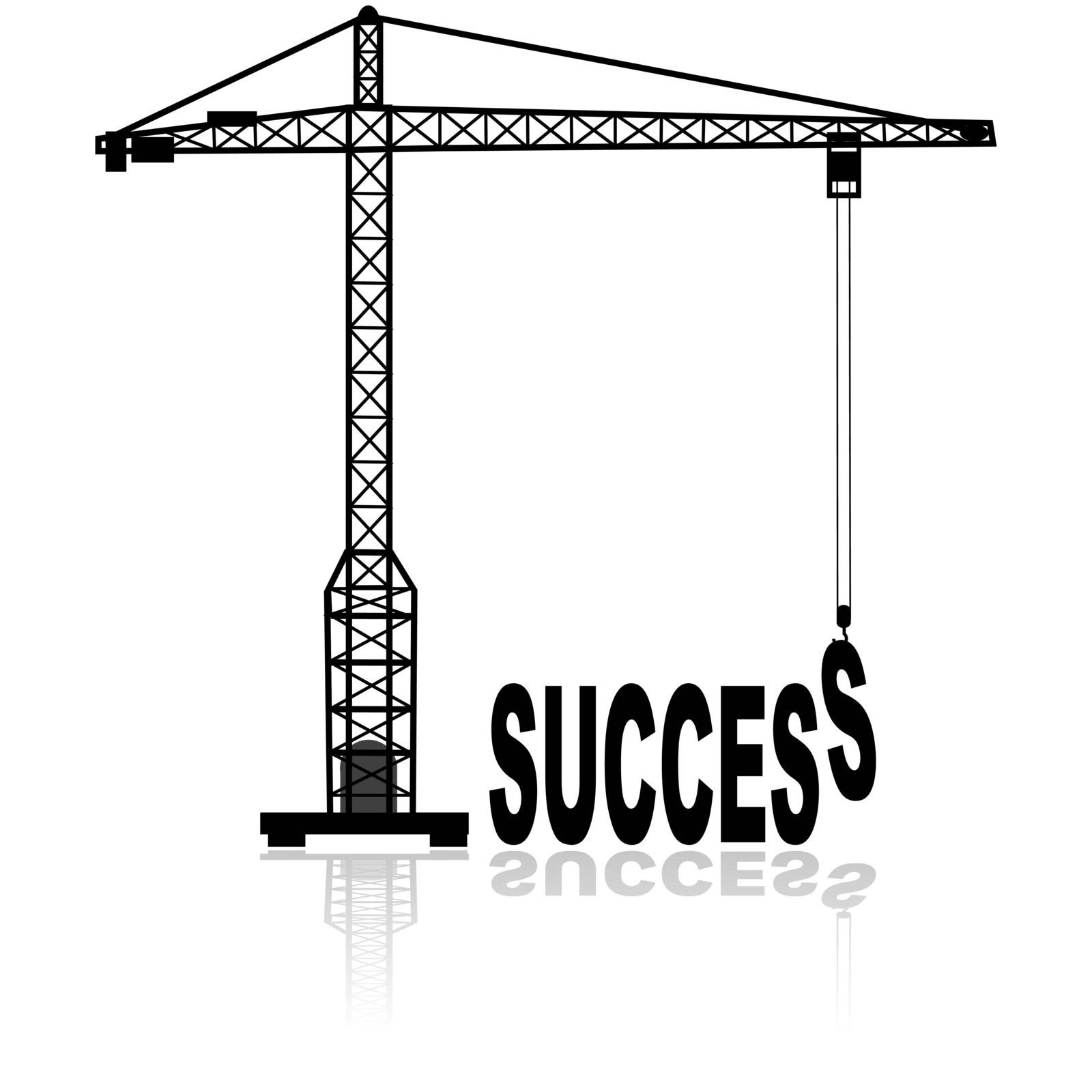 Concept illustration showing a construction crane building the word success