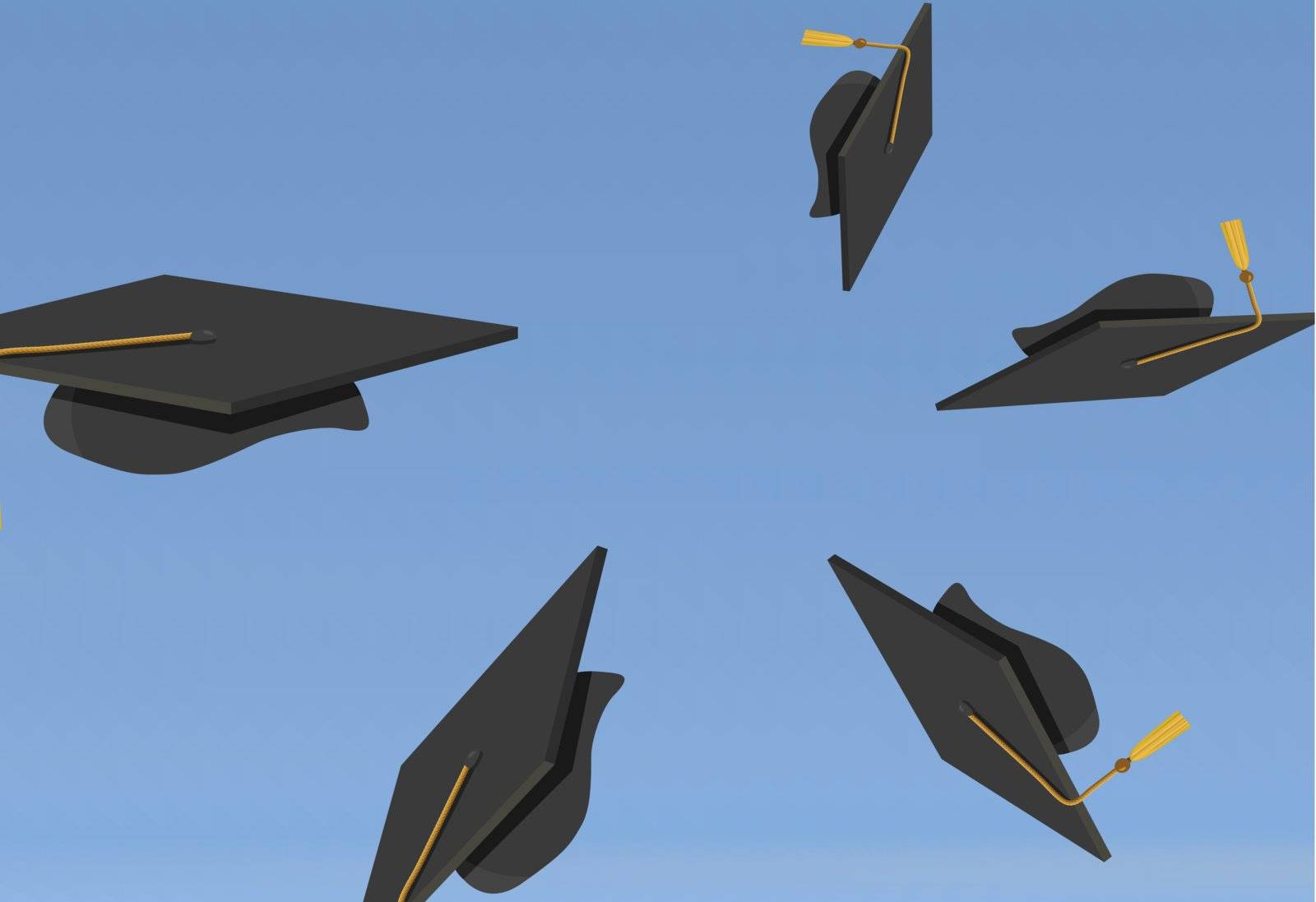 illustration of Graduation Caps Thrown in the Air