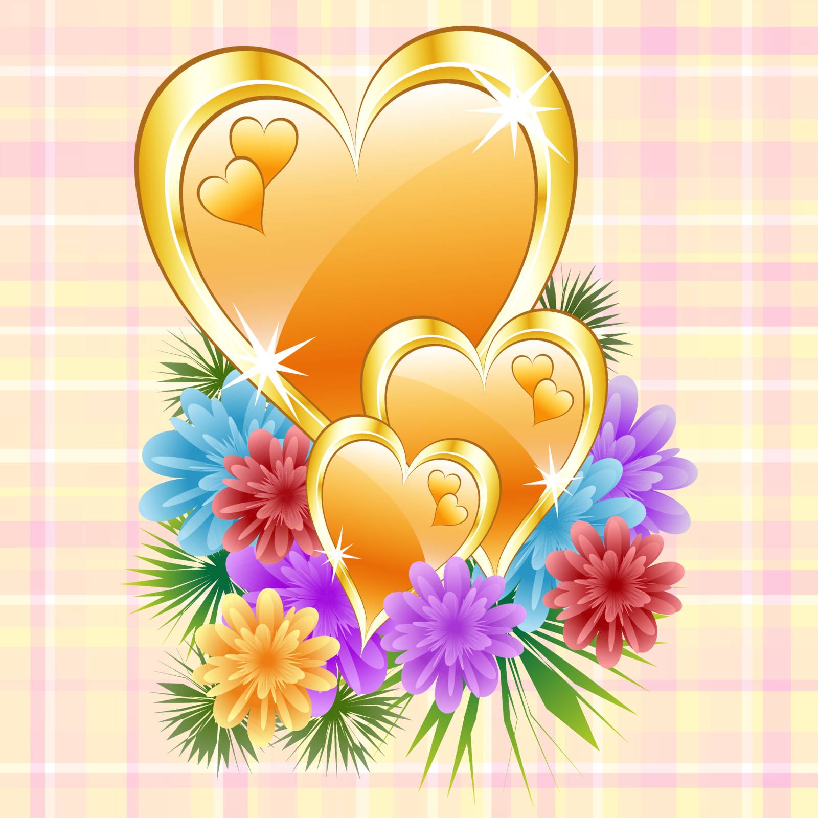 Gold hearts with flowers by toots