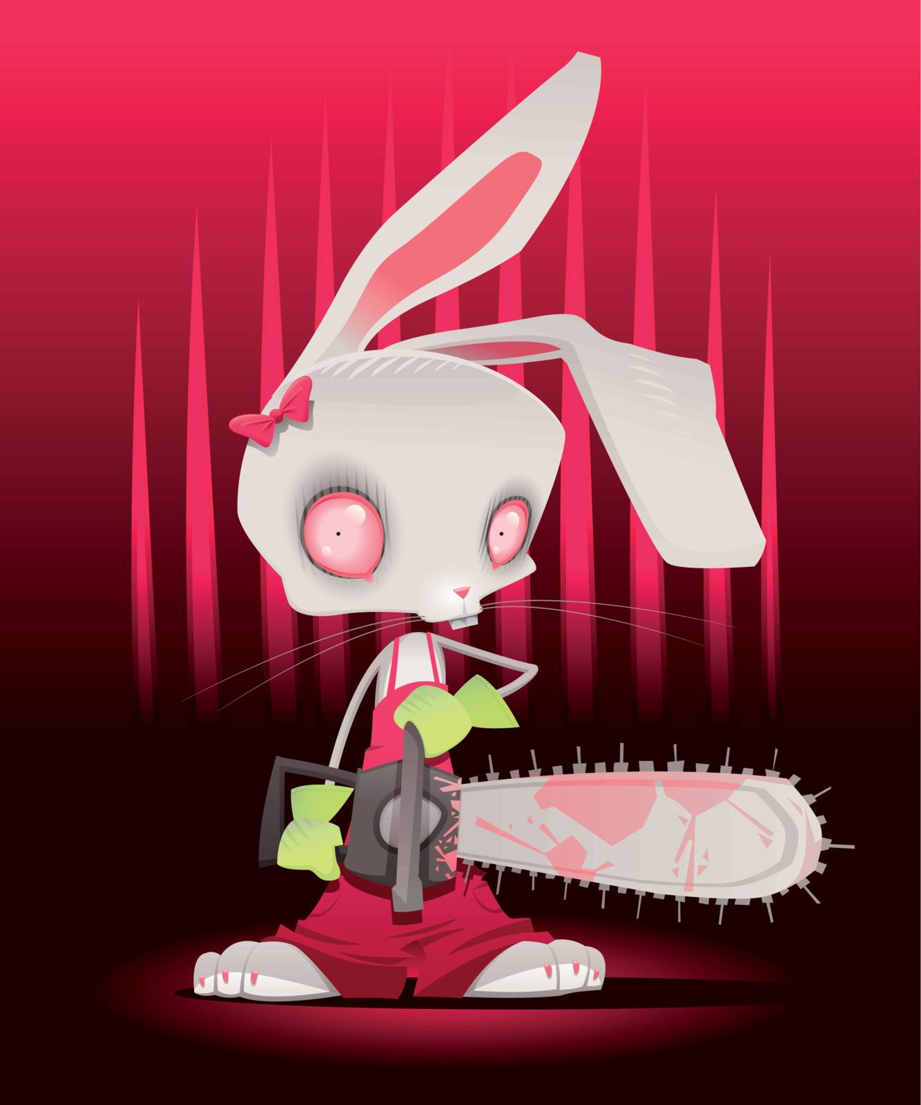 Horror bunny with background. Vector and cartoon illustration.

