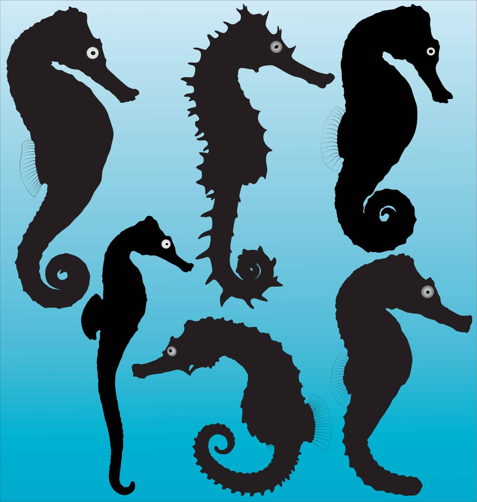Seahorse vector silhouettes by only4denn