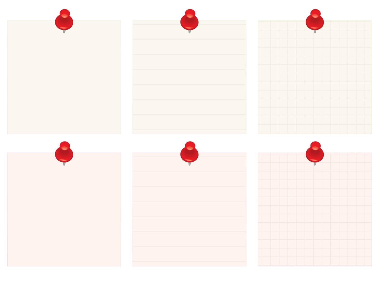 set of blank notes with red push pins