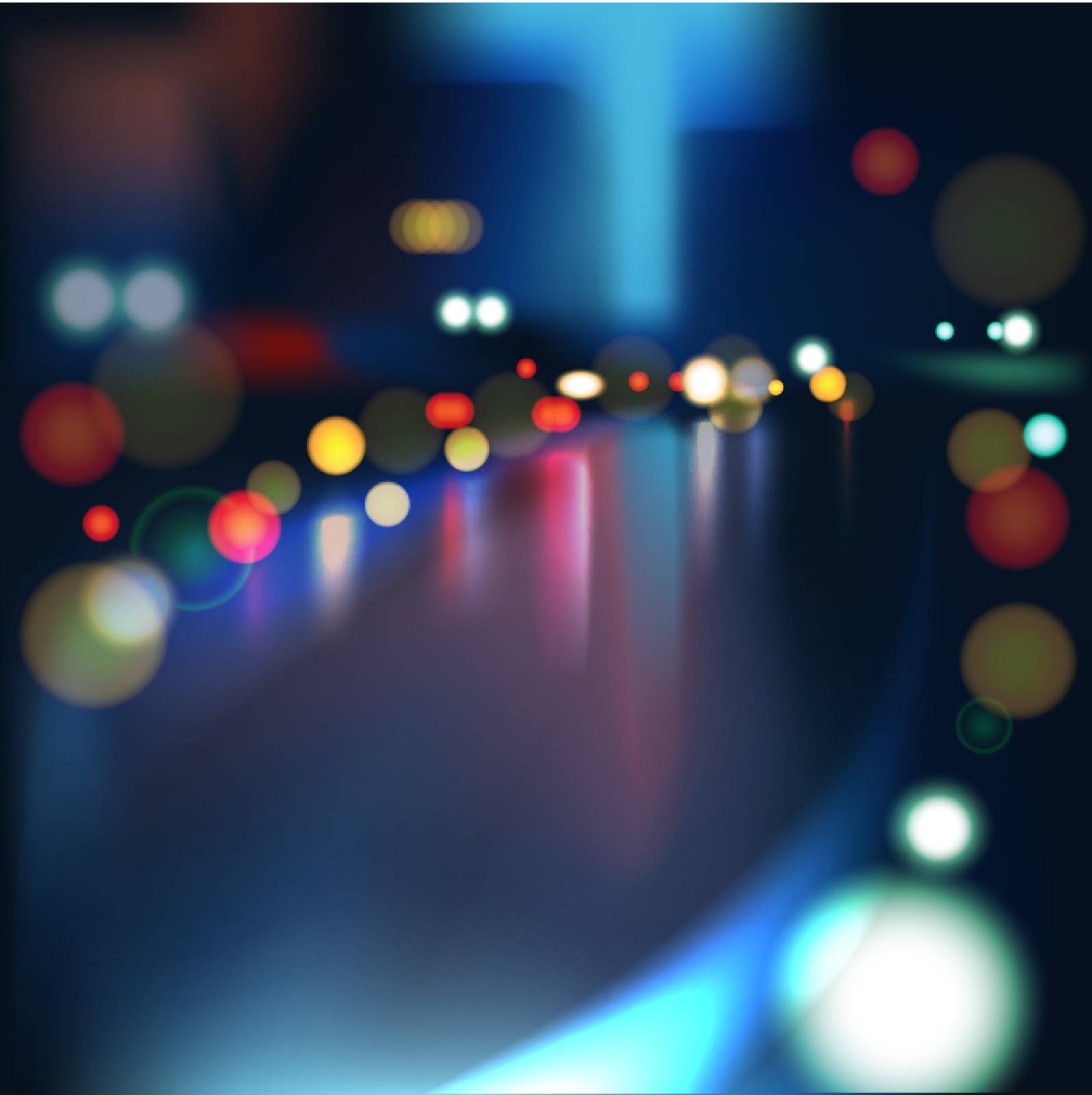 Blurred Defocused Lights on Rainy City Road at Night, vector Eps 10 illustration.