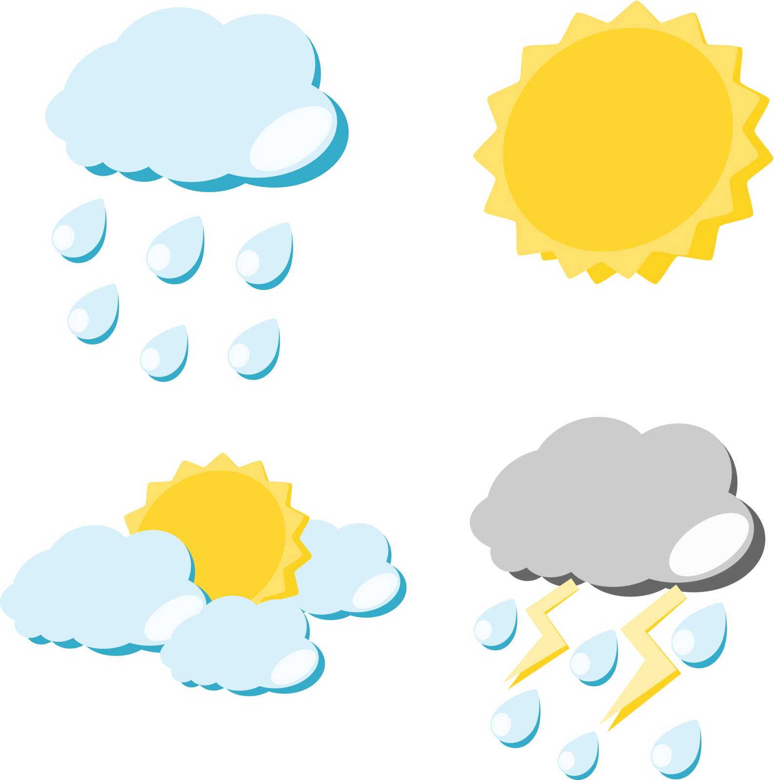 weather icon sun cloud rain and lighting concept illustration