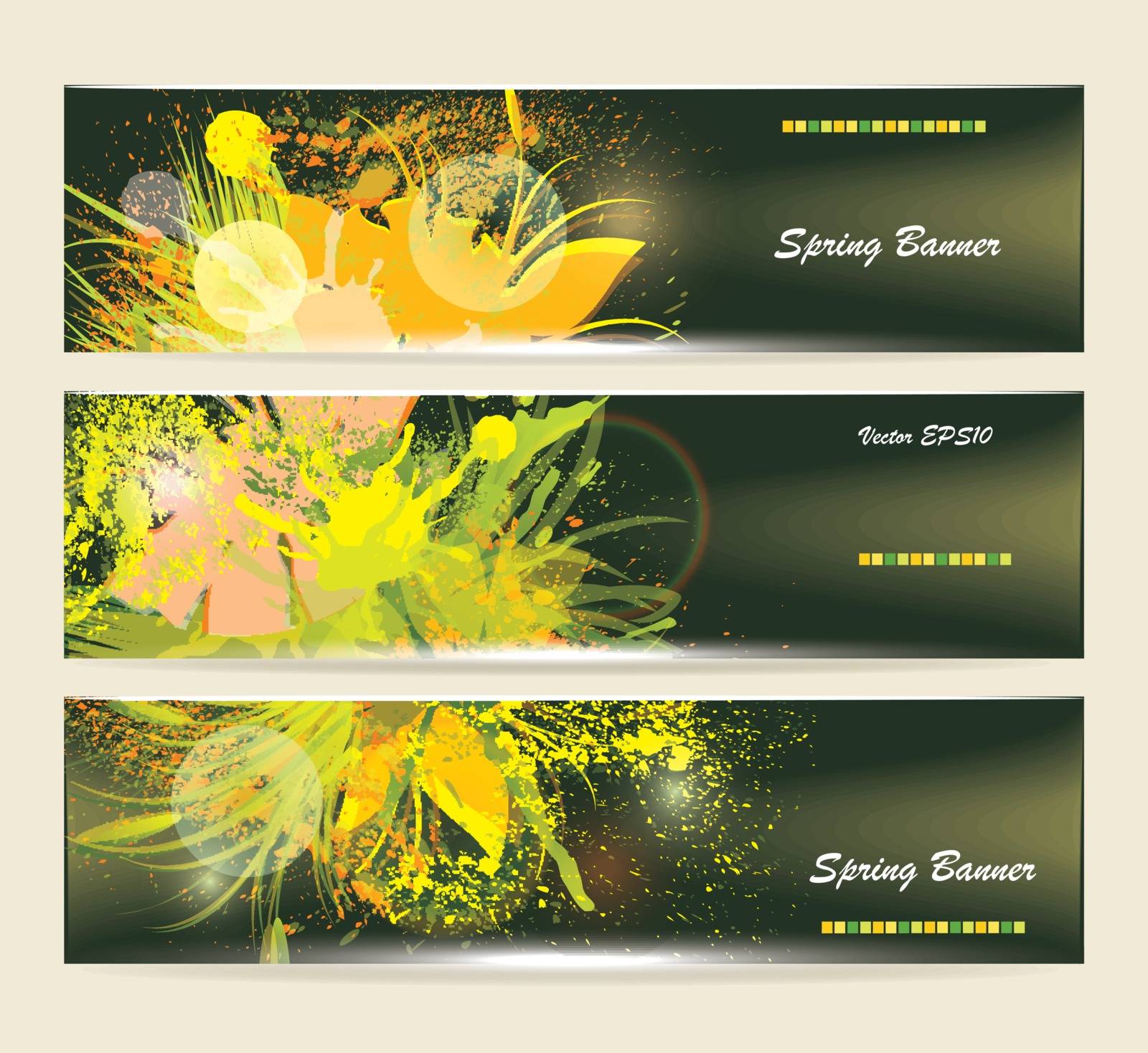 Set of horizontal banners with flowers 