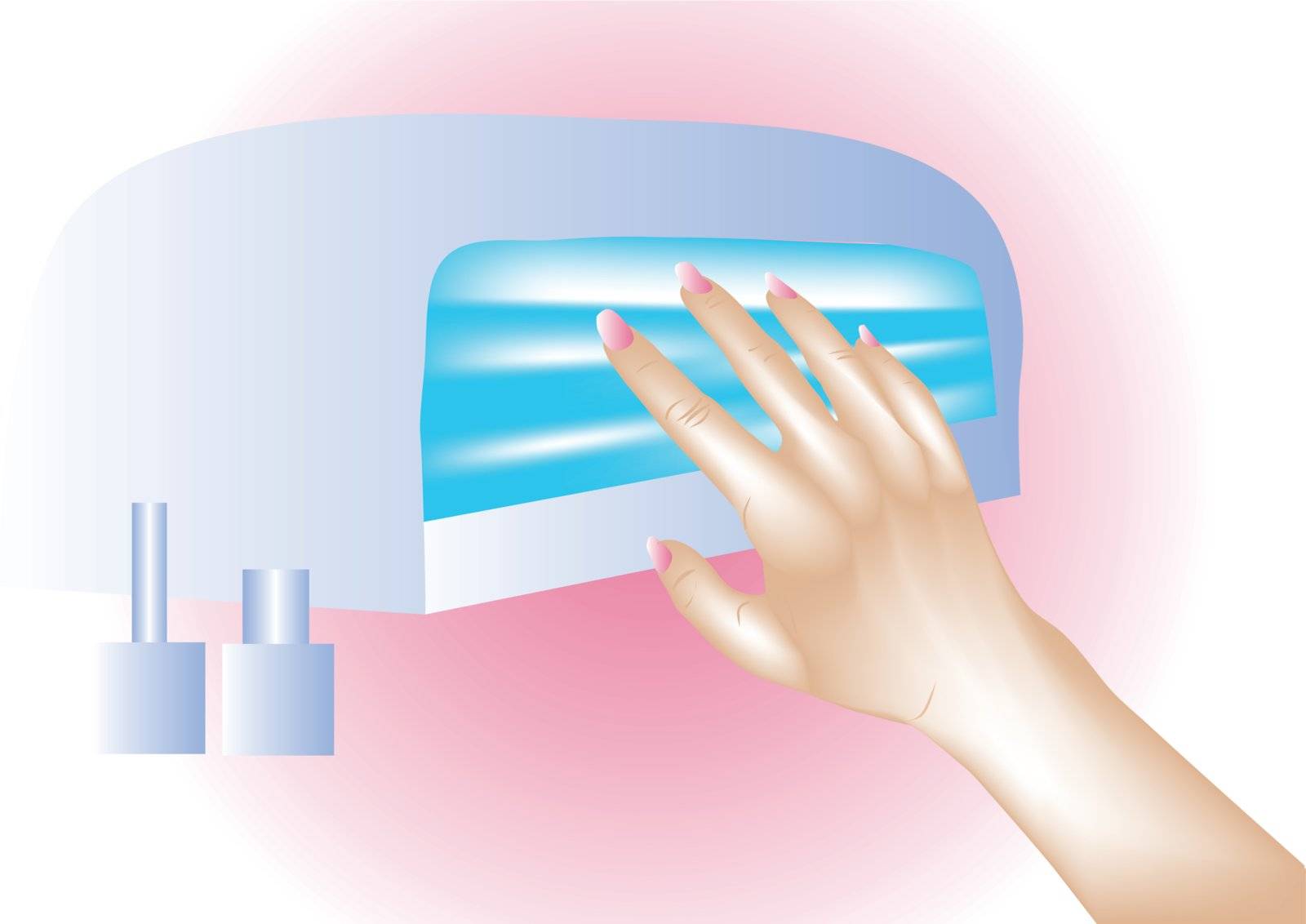 Nail dryer. Female hand with beautiful nails