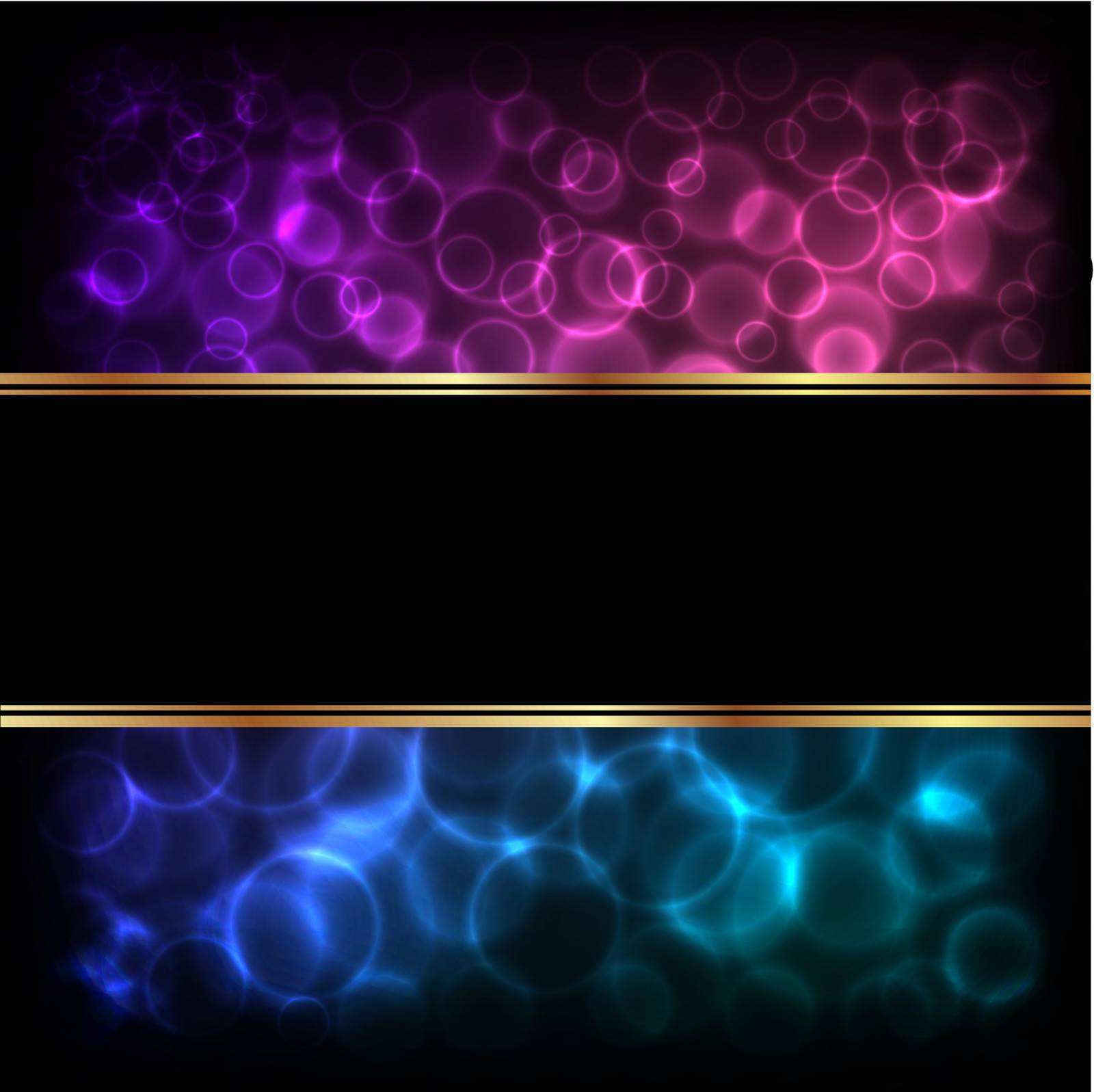 Abstract of bokeh over dark background with text banner. Vector illustration.