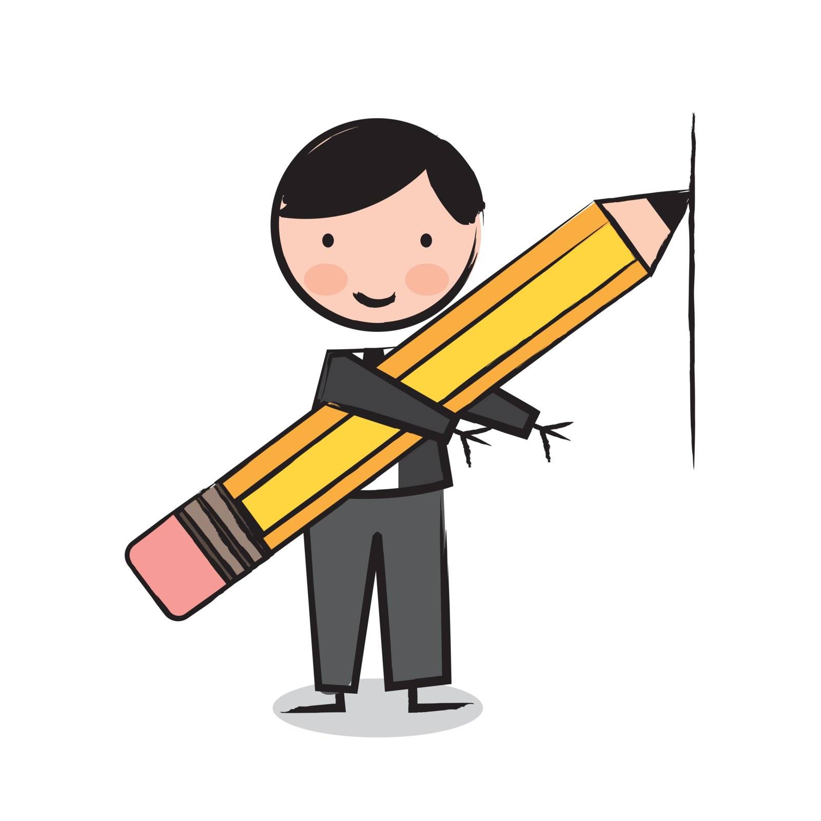 executive with pencil  over white background, cartoon. vector 