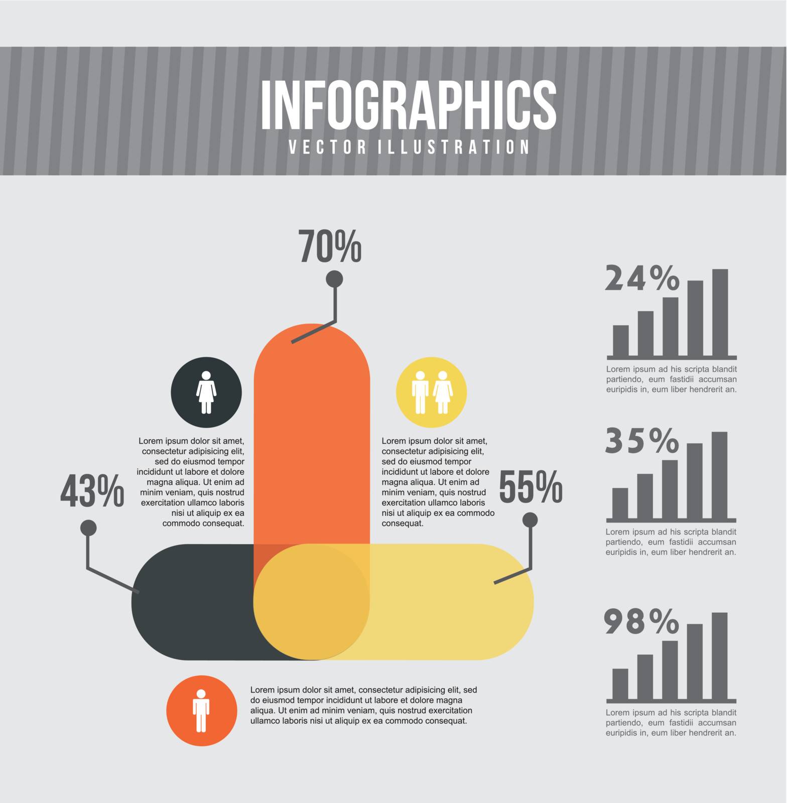 infographics with graphs and bar, vintage. vector illustration
