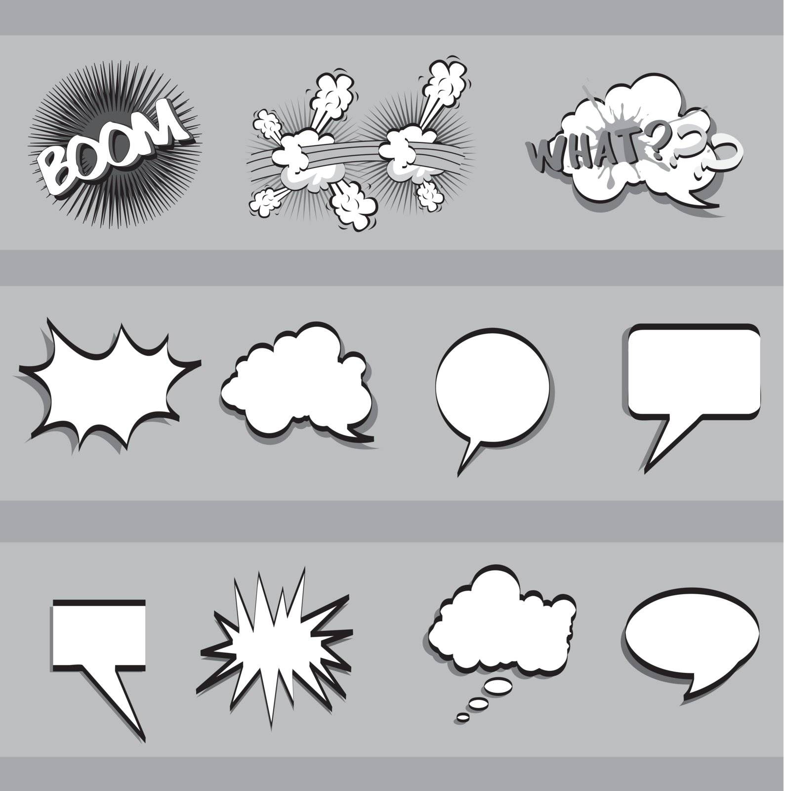 balloons text over gray background, comic. vector