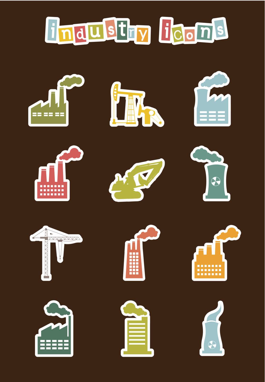 industry stickers over brown background. vector illustration