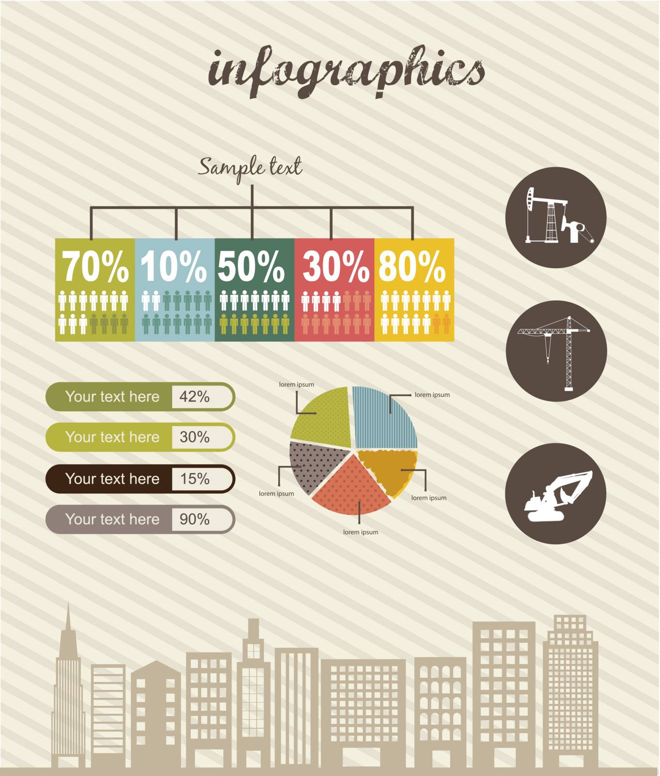 infographics with city, vintage style. vector illustration