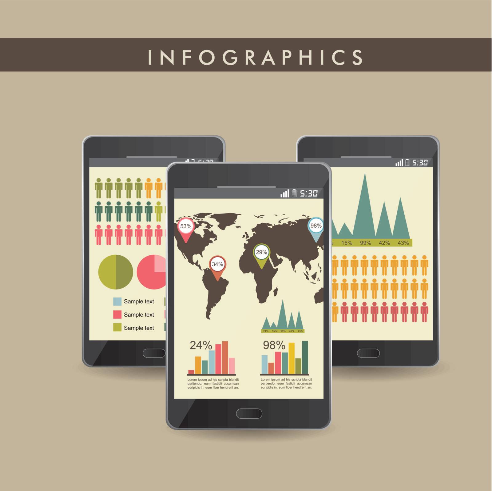 vintage infographics set with phones. vector illustration