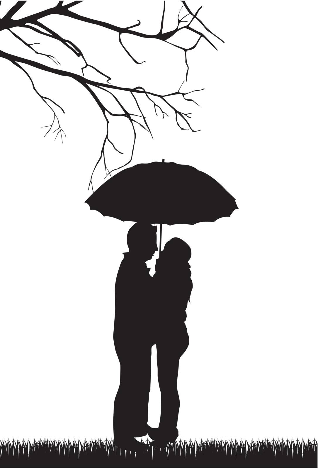couple under umbrella over white background. vector illustration