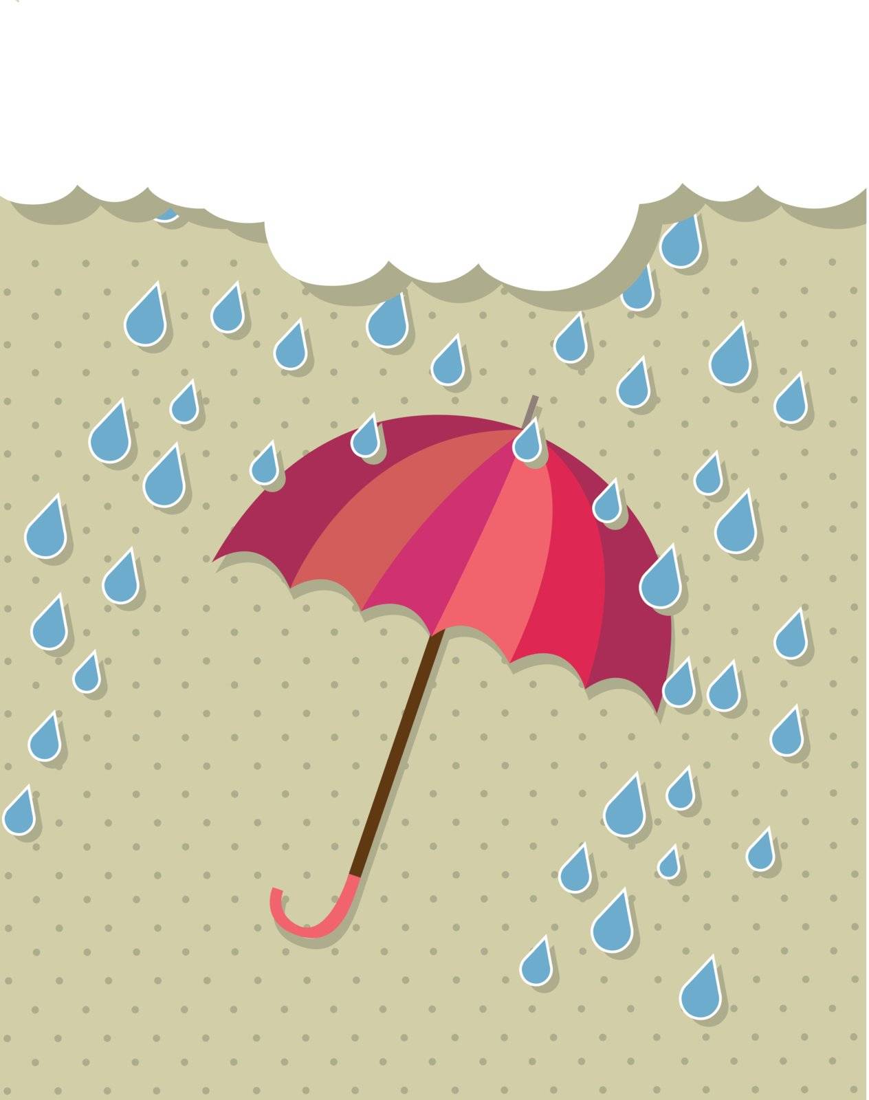vinatage umbrella with rain and cloud. vector illustration