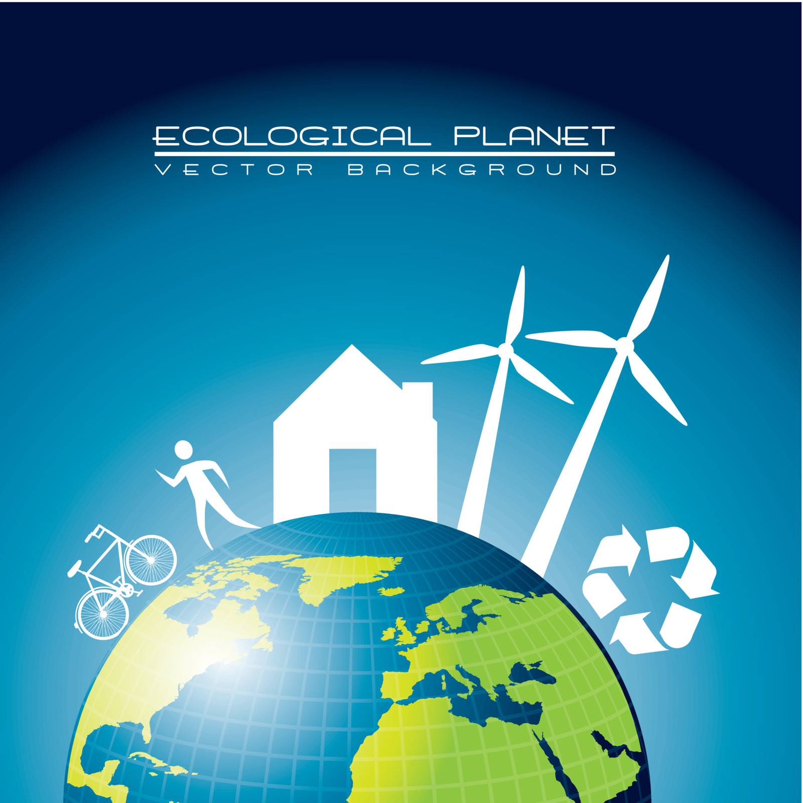 ecological planet with elements, blue. vector illustration