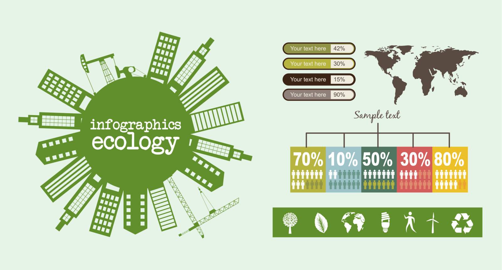 infographics ecology with buildings, vintage style. vector illustration