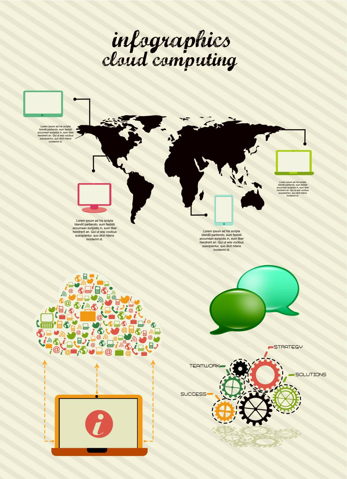 infographics cloud computing, vintage style. vector illustration