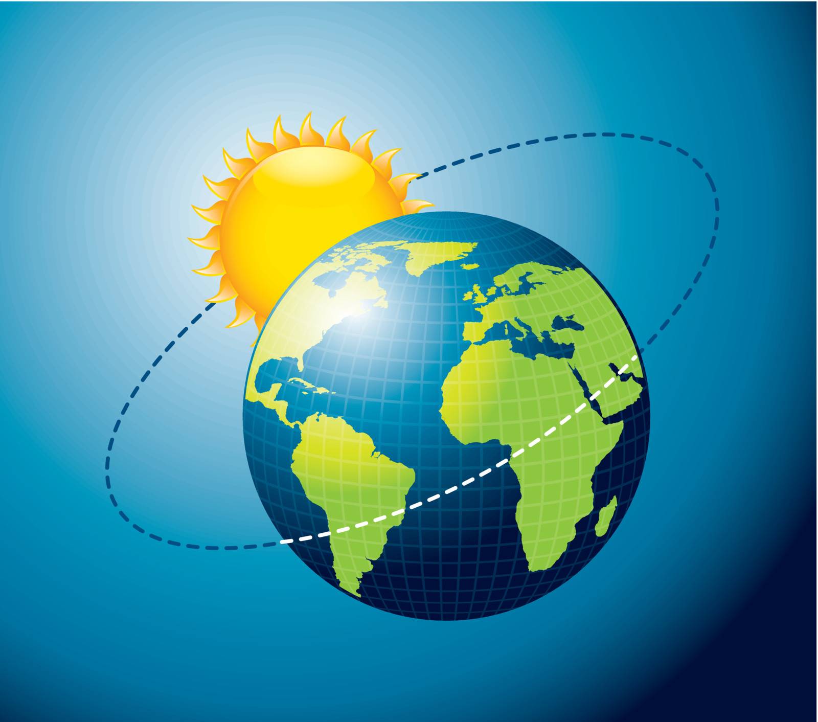 Earth movement around the Sun over blue background. vector