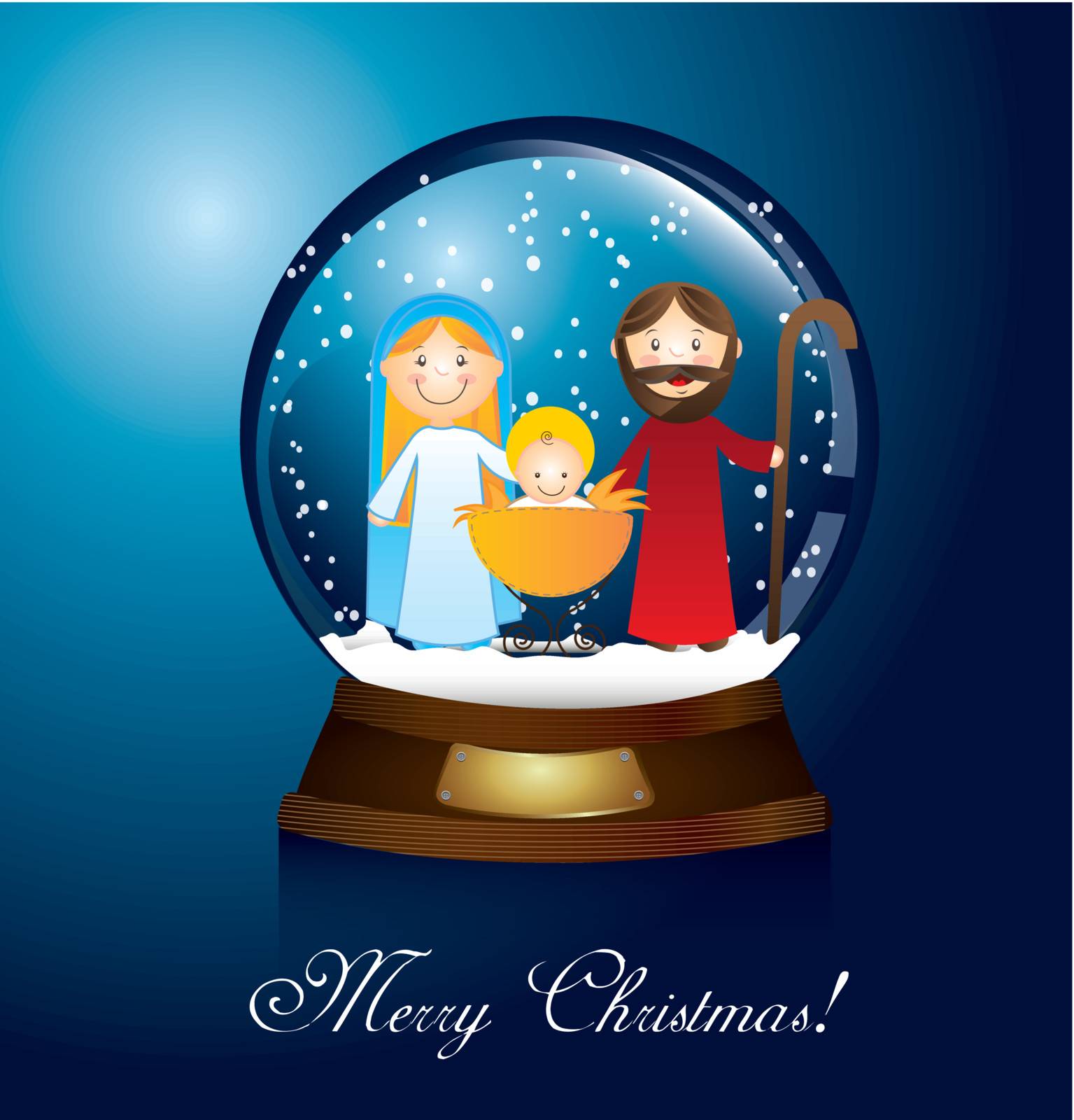 christmas globe with nativity scene, blue. vector illustration