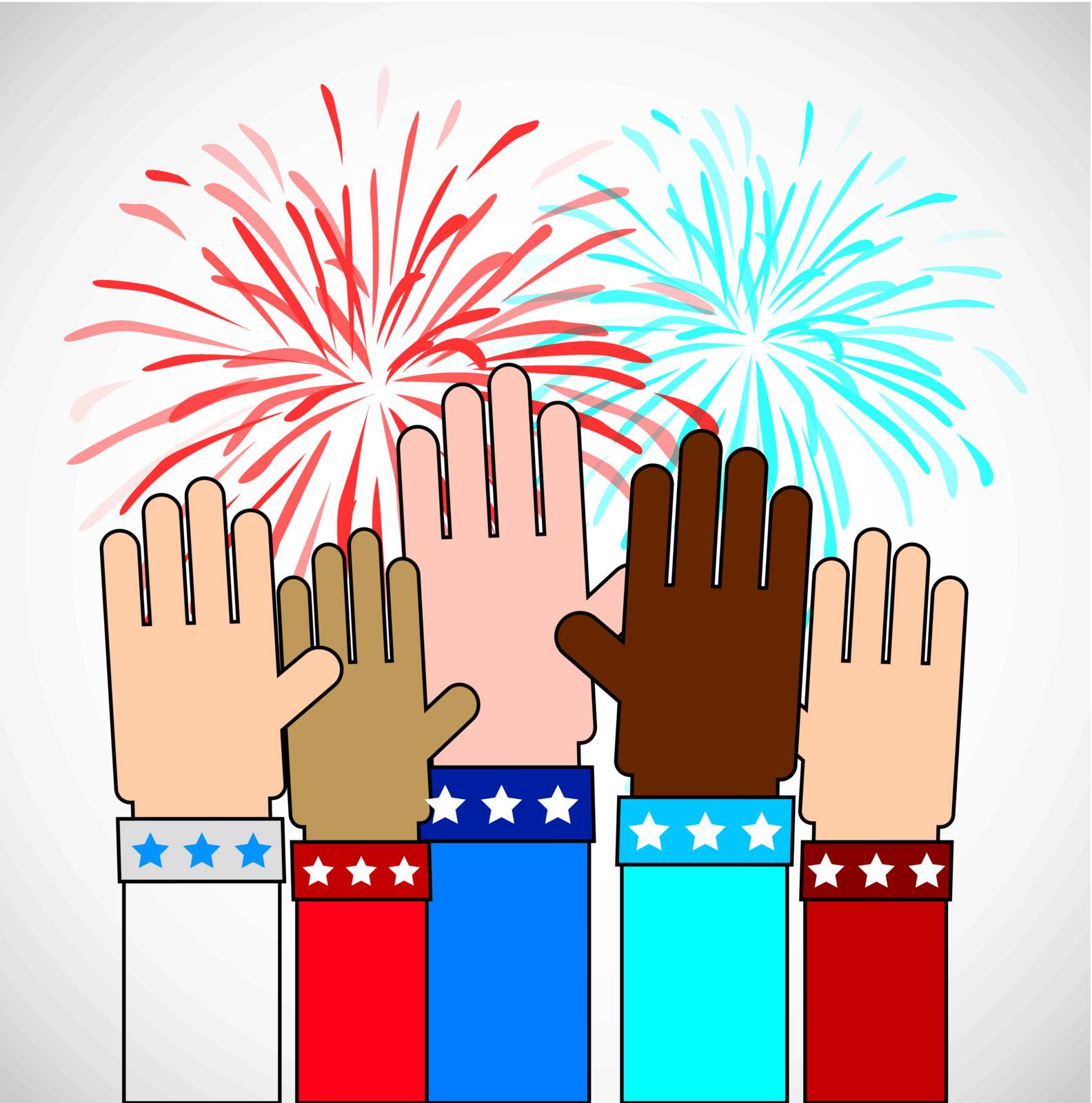 hands with firework over gray background. vector illustration