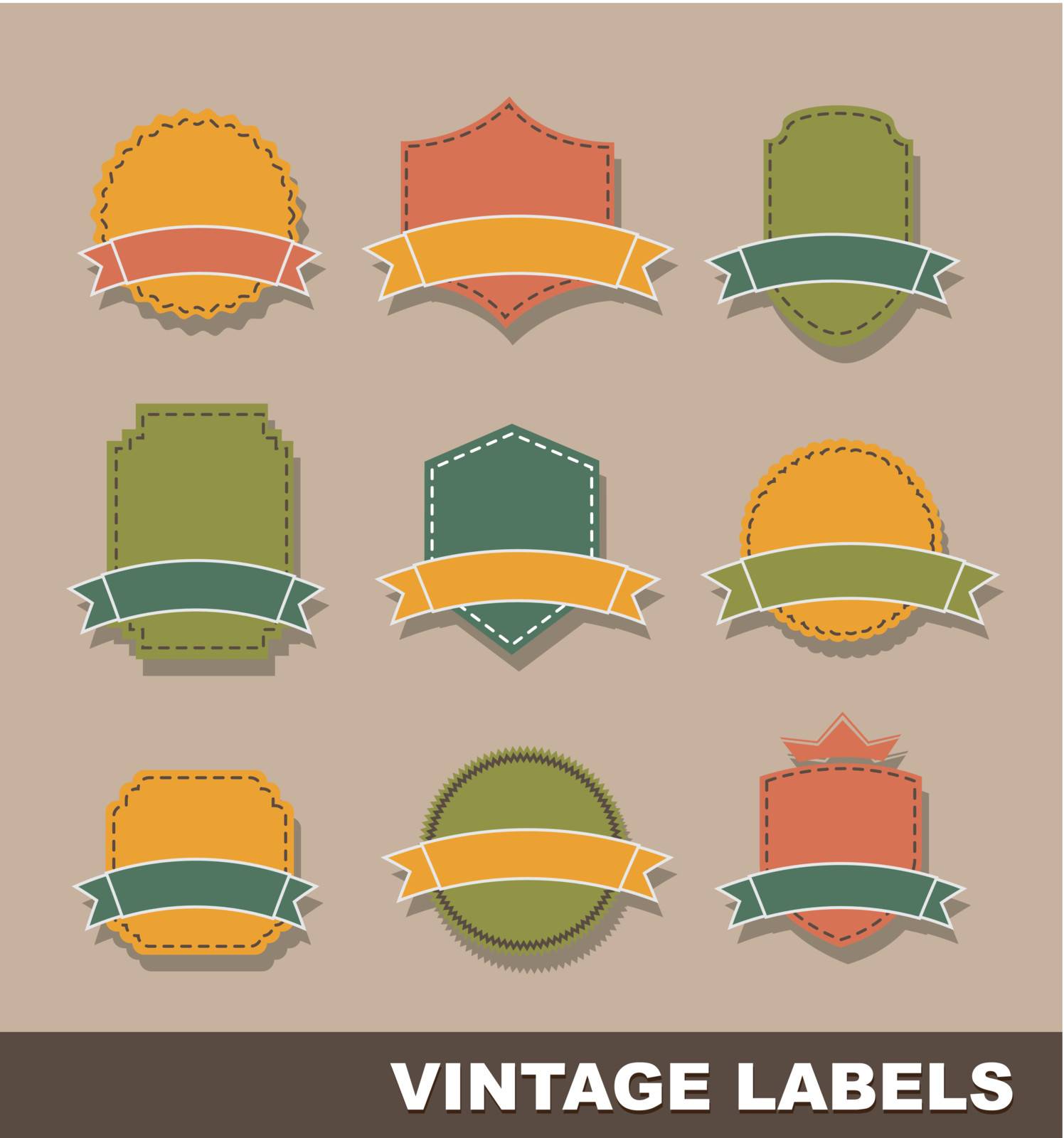 vintage blank tags over brown background. vector illustration