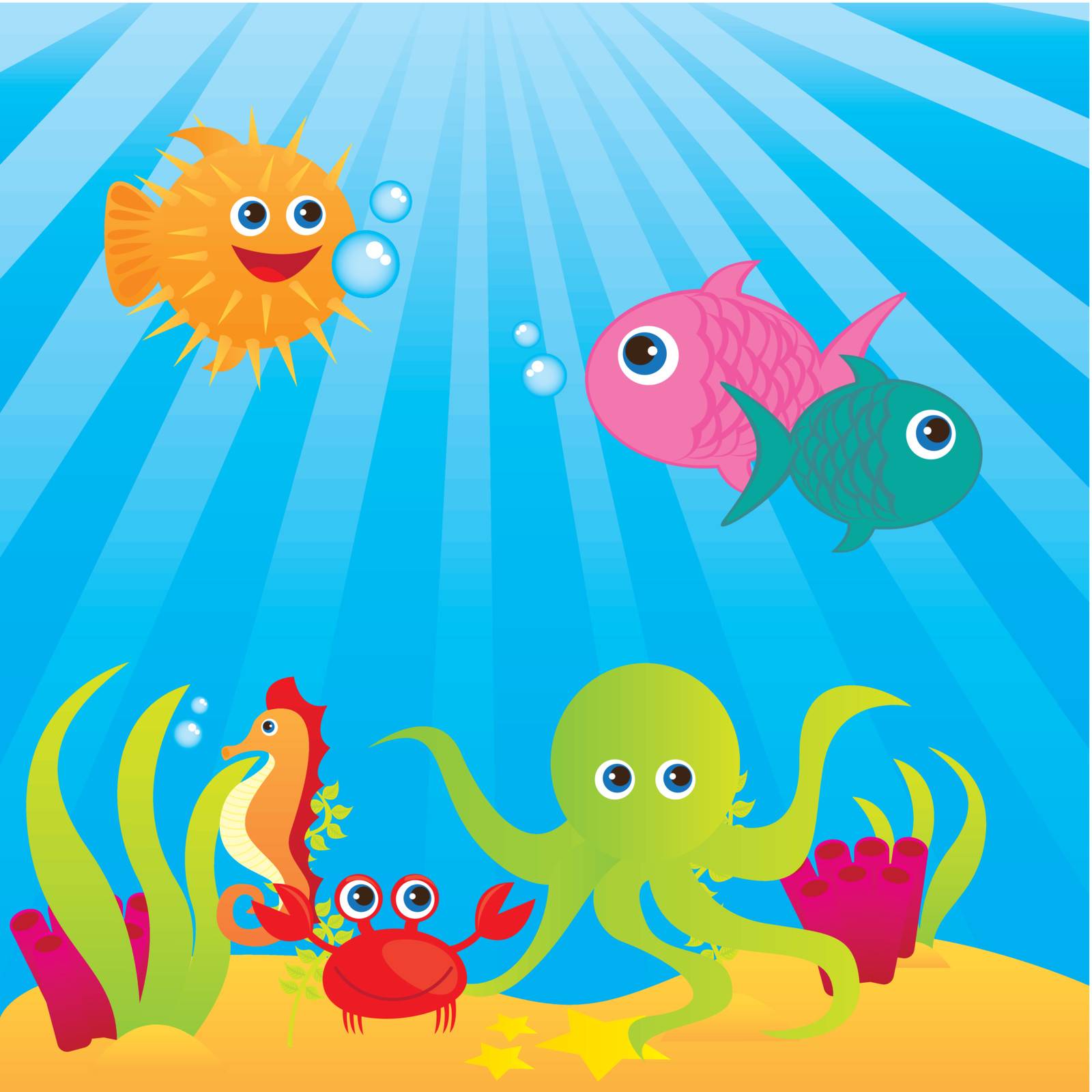 aquarium with animals of sea over sea background. vector