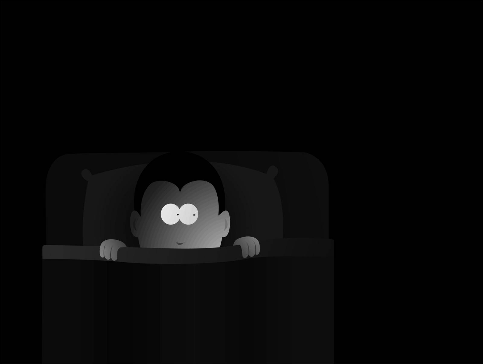 Kid in bed, afraid of the darkness by curvabezier