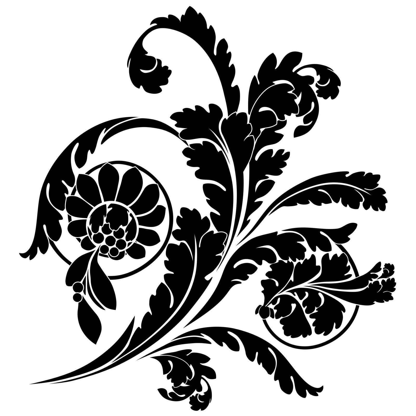 Swirls and flowers. Elegance vector illustration in black.
