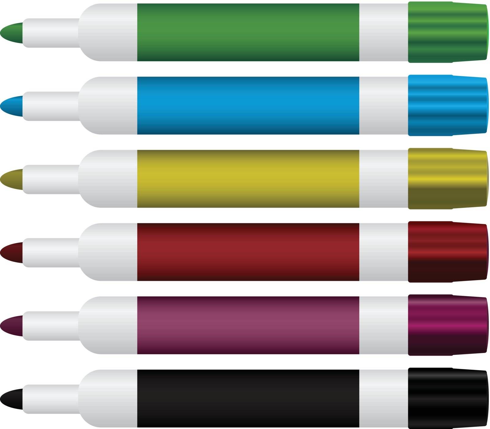 Set of colored markers with the ability to erase the writing. Vector illustration.