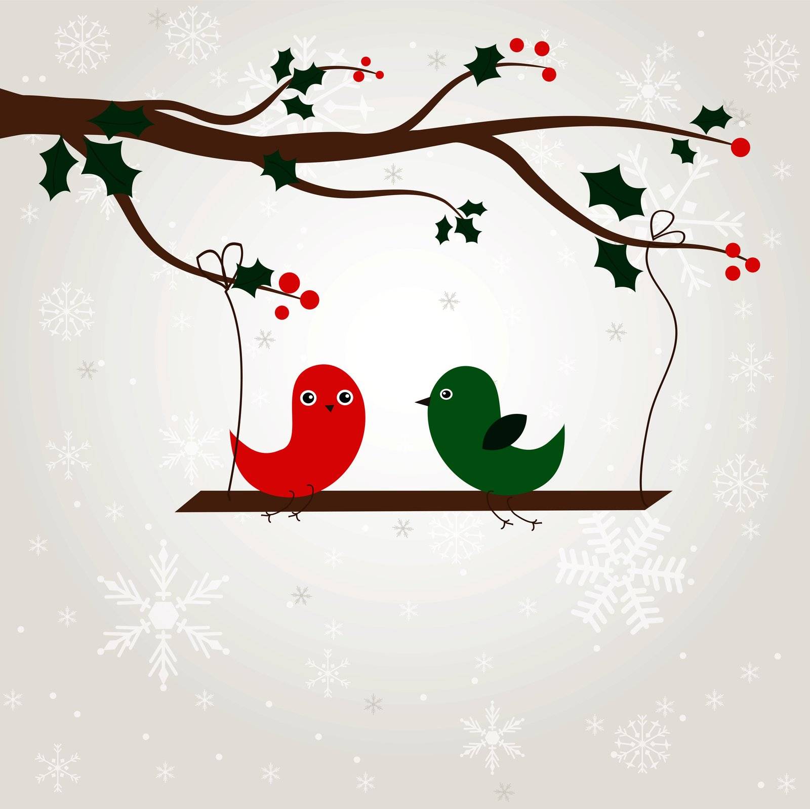 Cute greetings card with birds on a swing by mcherevan