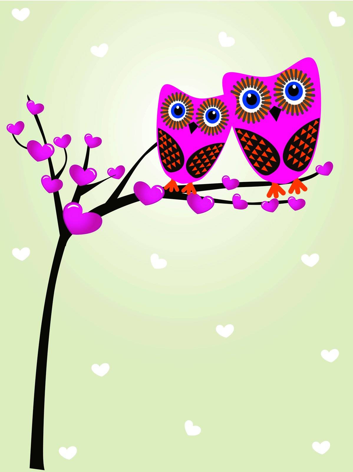 Two cute owls on the tree branch by mcherevan