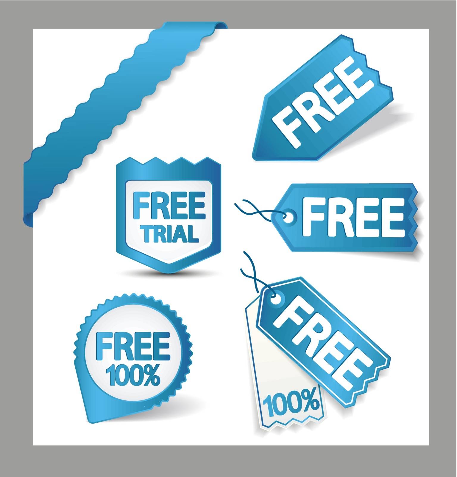 Set of blue free stickers, tags, buttons and icons for websites 