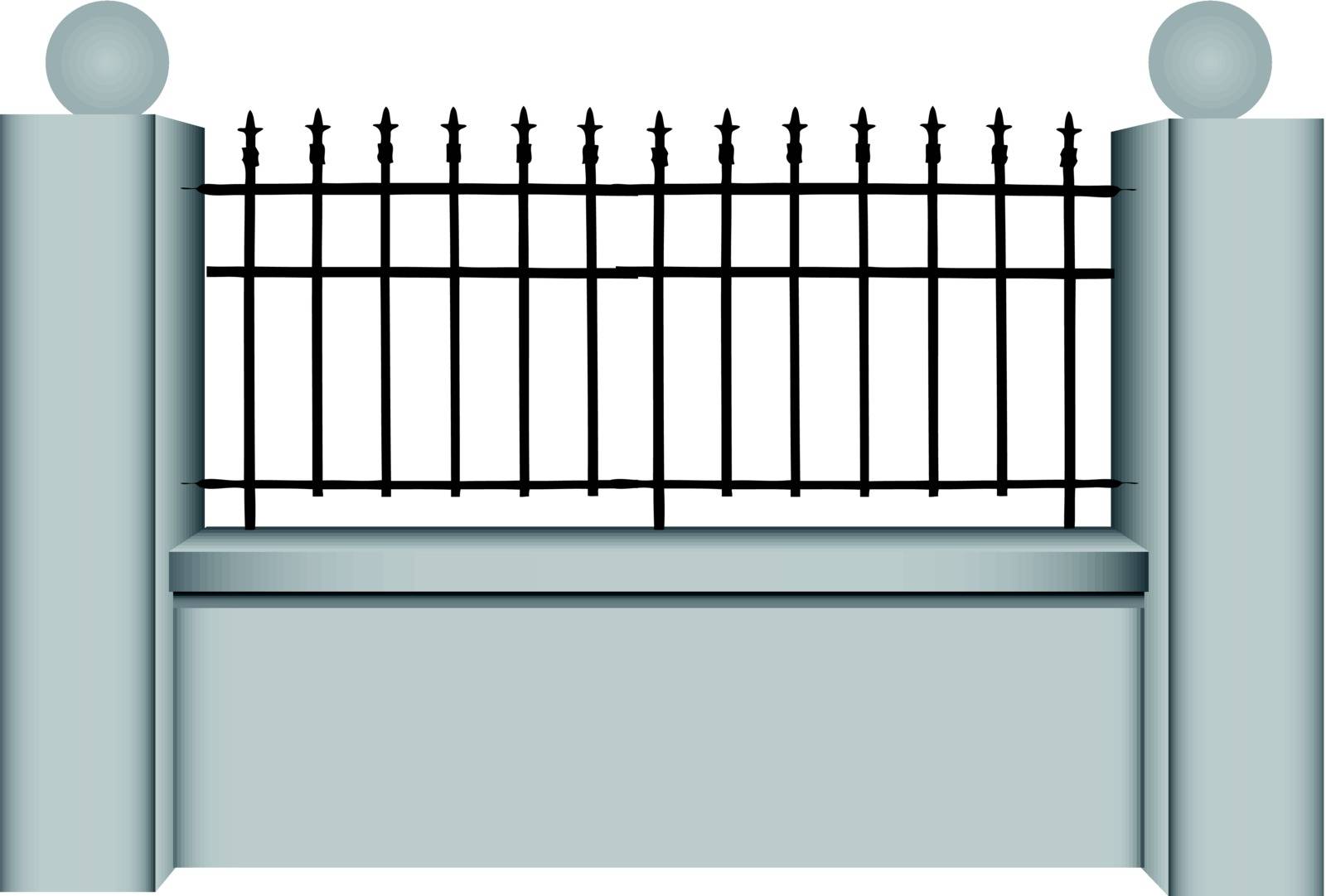 Concrete fence with classic steel bars. Vector illustration.