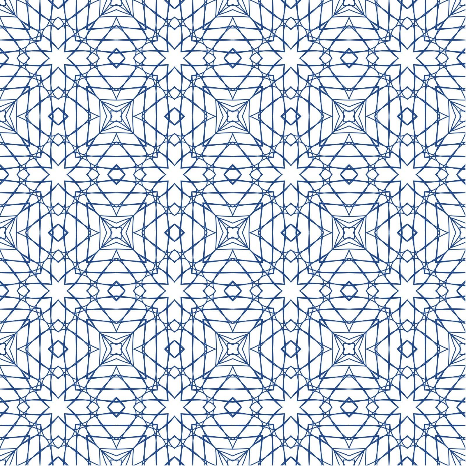 Blue Vector Seamless Illustration of Tangier Grid, Abstract Guilloche Background