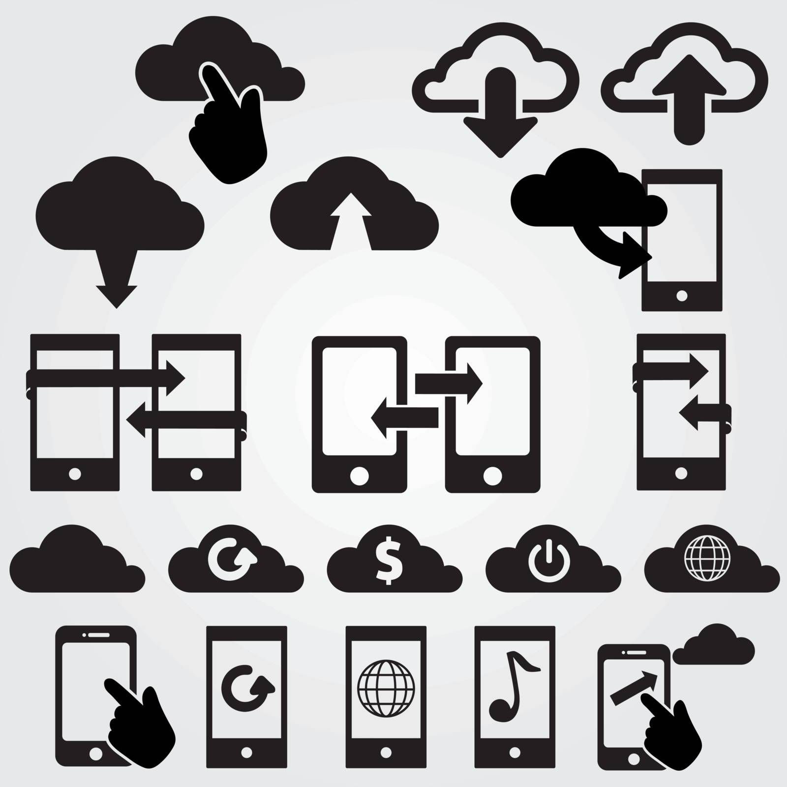 cloud app icon on mobile phone vector icons set