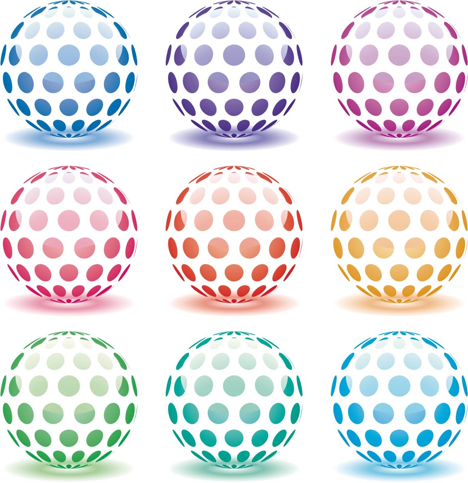 vector set of 3d shiny globes of different colors