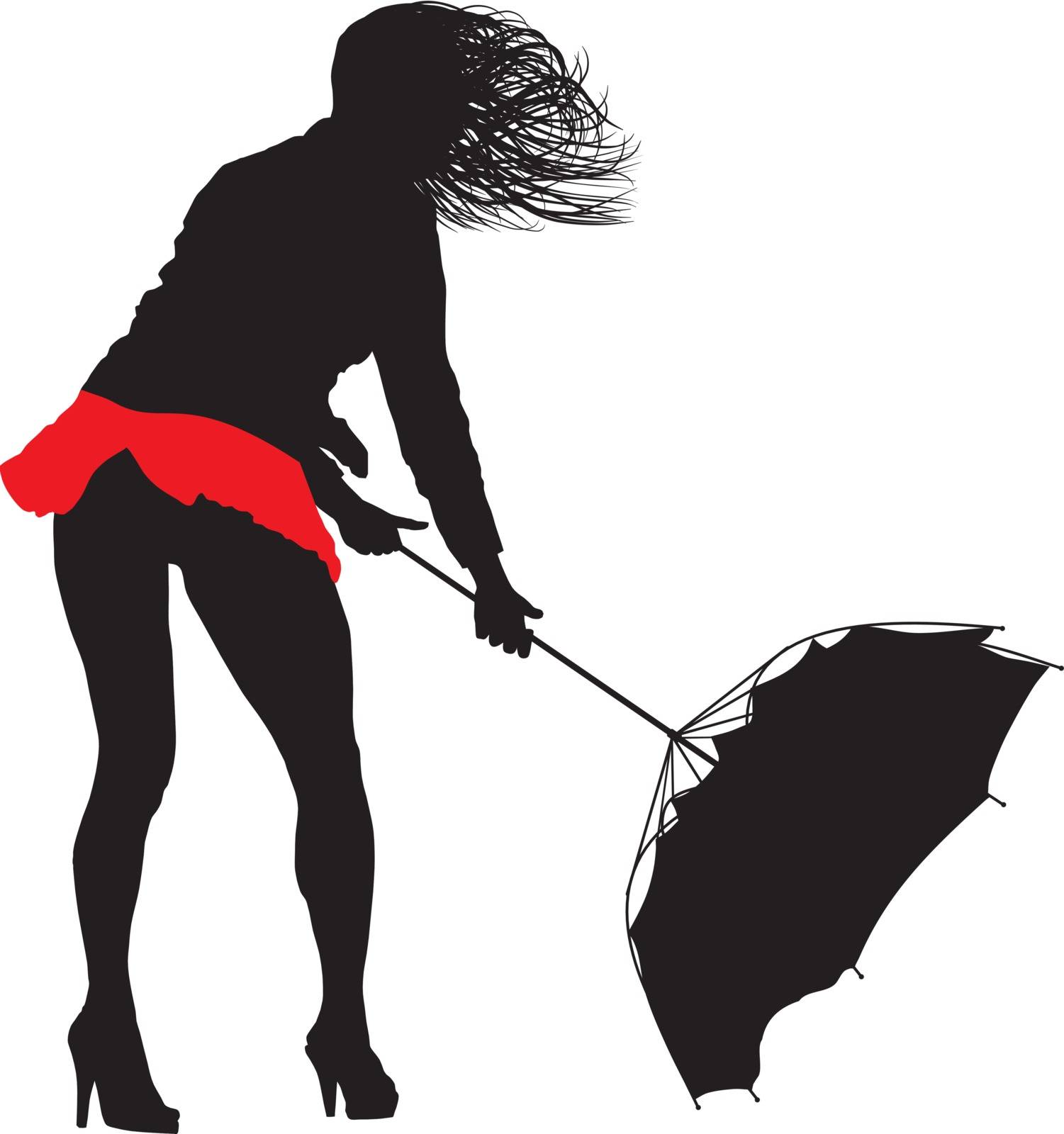 illustration of a woman with raised skirt and rebuttal umbrella