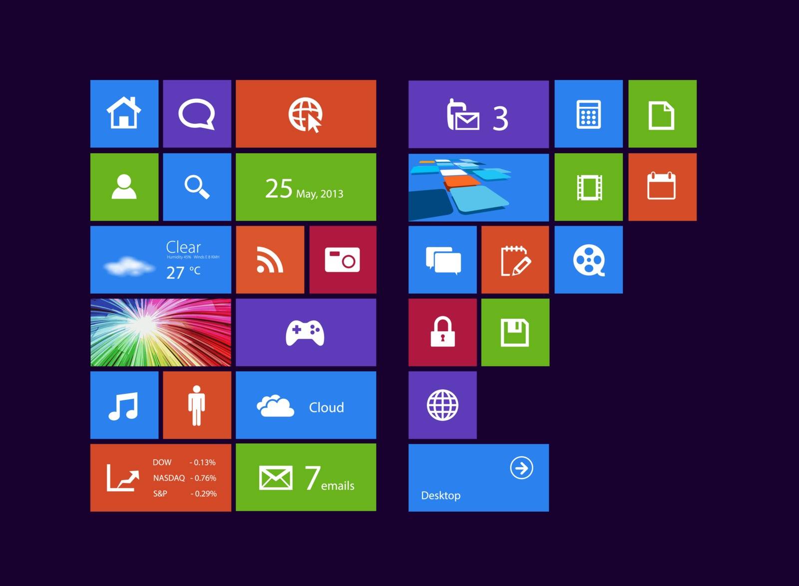 This image is a vector file representing a windows eight metro apps interface.