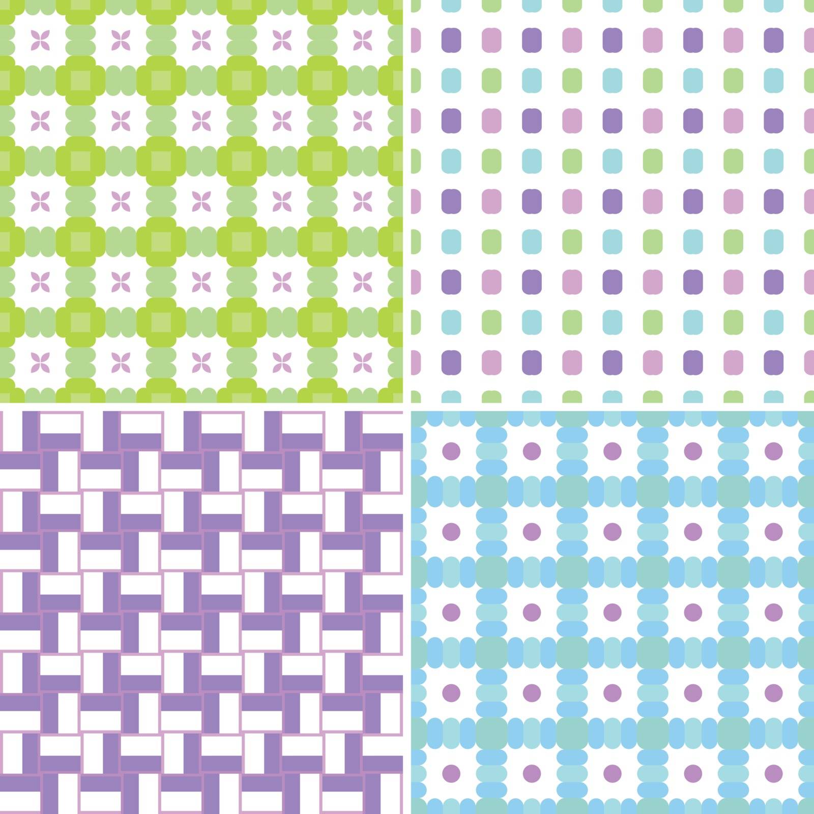 Set of four seamless patterns in pastel colors