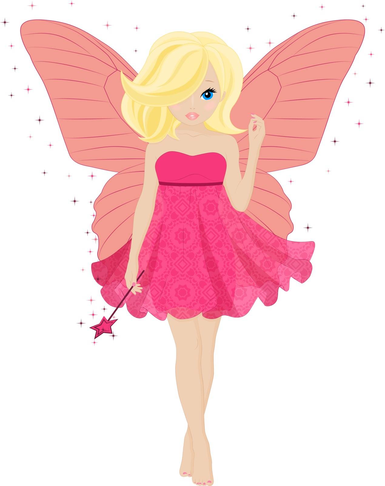magical little fairy in a pink dress with a magic wand