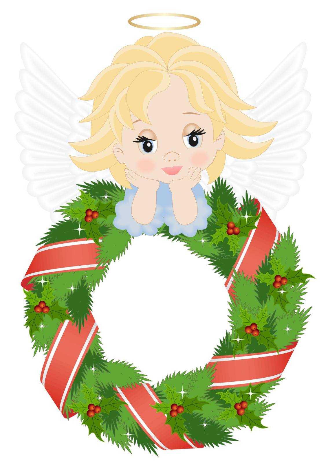 angel on the Christmas wreath isolated on a white background