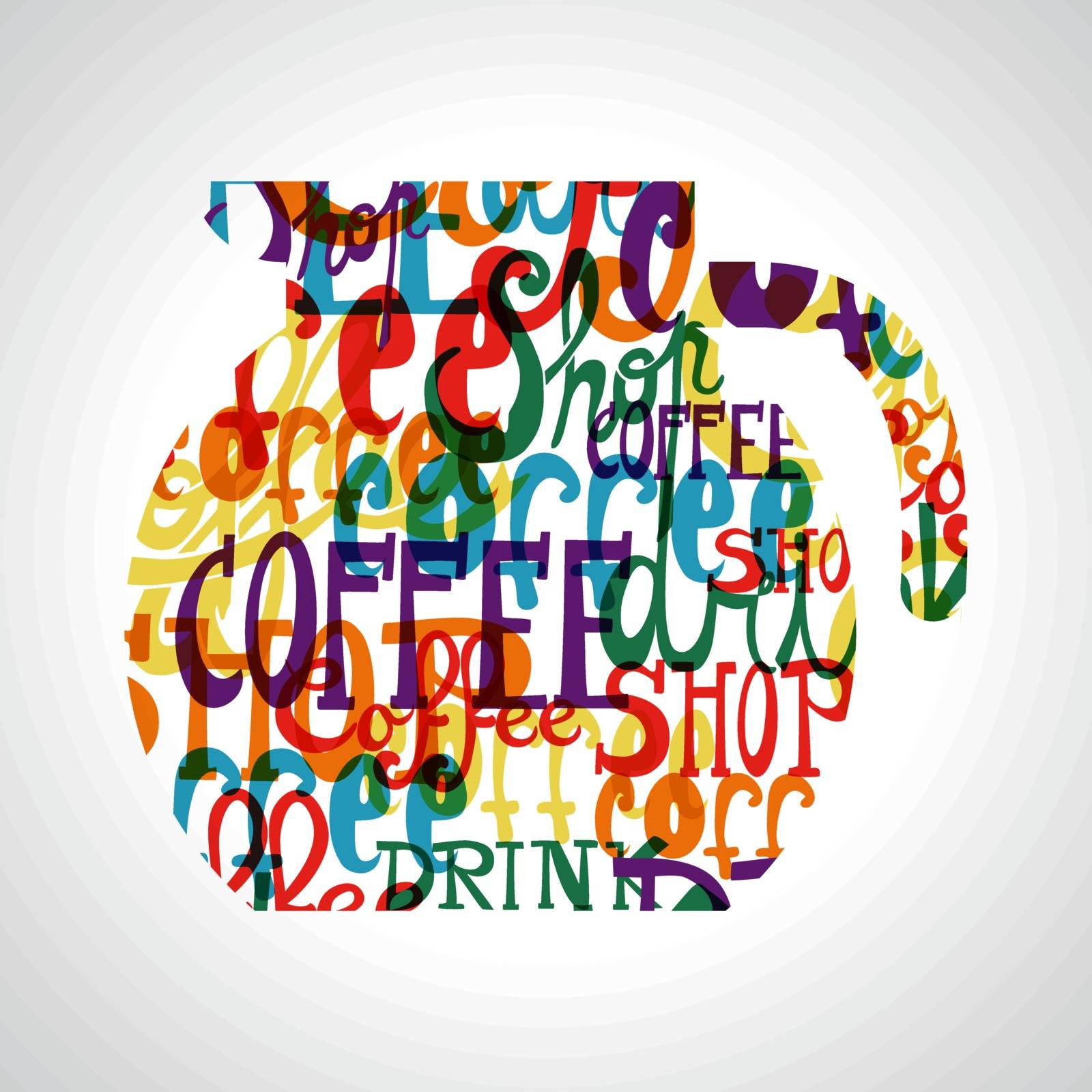 Colorful coffee circle shape.EPS10 file version. This illustration contains transparencies and is layered for easy manipulation and custom coloring.